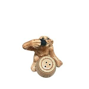 Vintage Drinking Chimp and Whiskey Barrel Salt and Pepper Shaker Set Ceramic